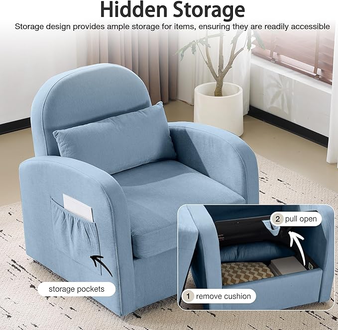 MELLCOM Swivel Accent Chair with Hidden Storage Set of 2, Comfy Chenille Fabric Upholstered Leisure Armchair with Lumbar Pillow and Side Pocket for Living Room Bedroom Reception Room and Office