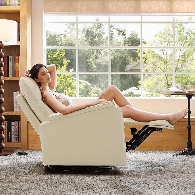 COLAMY Faux Leather Swivel Recliner Chair with Footrest, High Back with Double-Layer Cushion, Glider Recliner for Nursery & Living Room, Bedroom, Mist