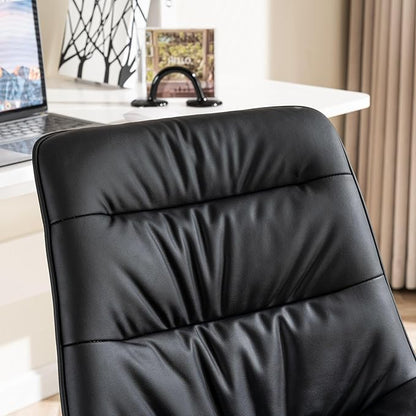 Rowill Leather Office Chair, Ergonomic Armless Desk Chair with Waterproof Cushion & Slient Wheels & SGS-Certified Class 3 Explosion-Proof Gas Lift, Ideal for Home Office, Study and Vanity(Black)