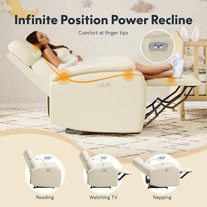 FLEXISPOT X3 Power Recliner Chair, Adjustable Electric Recliner with USB Port, Thick Cushion & Padded Back, Comfortable Faux Leather Chair for Adults, Living Room, Nursery, Home Theater (White)