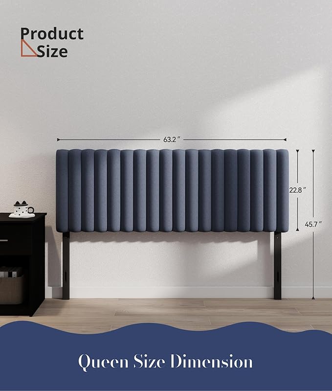 Queen Size Upholstered Headboard Only, Channel Tufted Headboard with Adjustable Height, Easy Assembly, Navy Blue