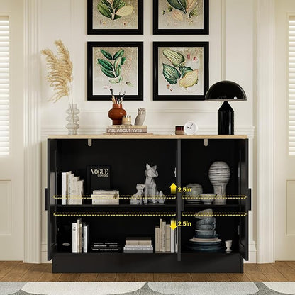 Anystyle 43.3”W Black 3 Door Buffet Cabinet, Coffee Bar with Adjustable Shelf, Kitchen Sideboard for Living Room, Kitchen