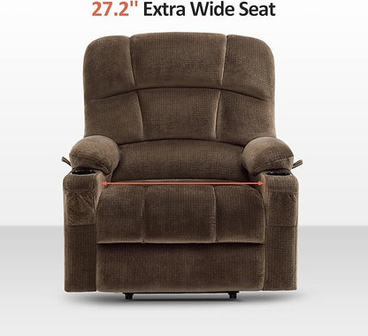 MCombo Oversized Dual Motor Power Lift Recliner Chair Sofa with Massage and Heat for Big Elderly People, Infinite Position, USB Ports, Fabric R7688 (Brown, Large-Oversize)