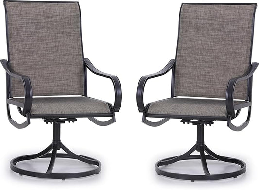 PHI VILLA Patio Swivel Dining Chairs Set of 2, Outdoor Metal Chair with Textilene Mesh Fabric, Patio Chair with Armrest, Black Frame for Patio Deck Garden
