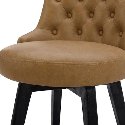 Watson & Whitely Counter Height Bar Stools, Faux Leather Upholstered Modern Swivel Barstool with Back, Solid Wood Legs, 26" H Seat, Cognac
