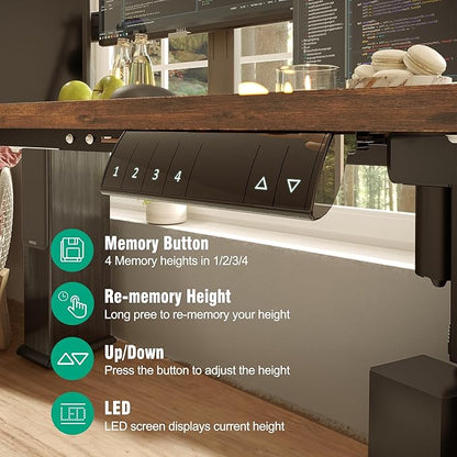 Monomi Electric Standing Desk, 63 x 28 inches Height Adjustable Desk, Ergonomic Home Office Sit Stand Up Desk with Memory Preset Controller (Rustic Brown Top/Black Frame)