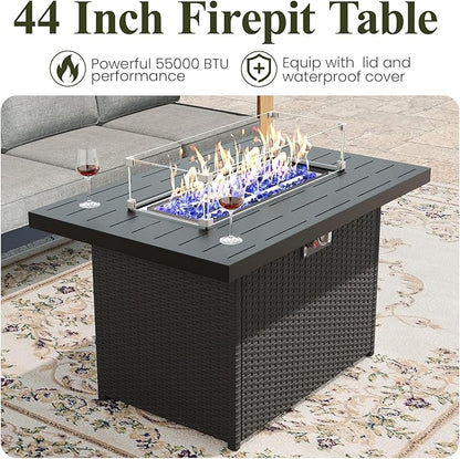 LayinSun 4 Pieces Aluminum Patio Furniture Set with Fire Pit Table, Oversized Seat with Hight Back, Outdoor Conversation Sets for Porch, Balcony, Deck