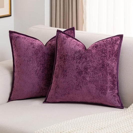 FUTEI Purple Chenille Throw Pillow Covers 18x18 Inch Set of 2,Soft Cozy Bound Edge Design Cushion Case,Home Decor for Couch Bed Living Room