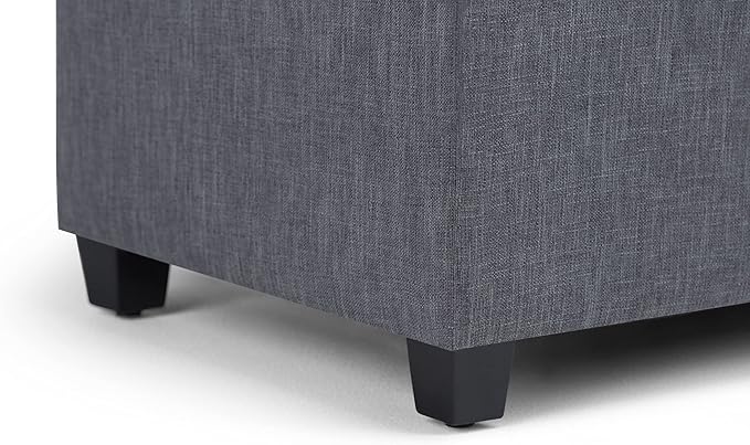 SIMPLIHOME Sienna Storage Ottoman Bench - 33 inch Wide Upholstered Linen Look Fabric Rectangle Storage Ottoman Bench in Dove Grey, Transitional Tufted Ottoman for Living Room or Entryway with Lift Top
