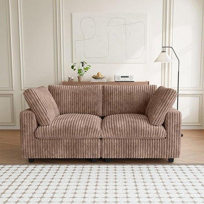 Modular Sectional Sofa, 78.74" Oversized Loveseat Sofa, Deep Seat Cloud Couch, 2 Seat Comfy Couches for Living Room, Plush Couch Cushion Covers Removable, Brown