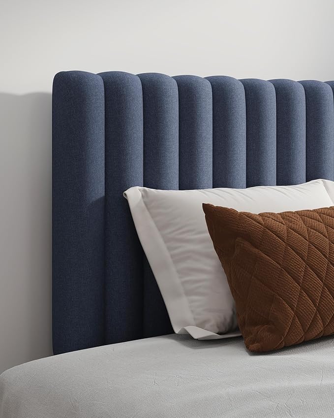 Full Size Upholstered Headboard Only, Channel Tufted Headboard with Adjustable Height, Easy Assembly, Navy Blue