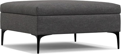 SIMPLIHOME Rebecca 36 inch Wide Contemporary Square Mid Century Coffee Table Storage Ottoman with Lift Up Lid in Slate Grey Polyester Linen, Assembled, For the Living Room, Entryway and Family Room