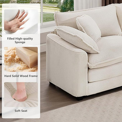 mikibama Luxury 2 Piece Sofa Set, 3-Seater & Loveseat Couch Set, Modern Corduroy Comfy Cloud Couches Set for Living Room Office with 4 Armrest Pillows and 5 Toss Pillows, Beige