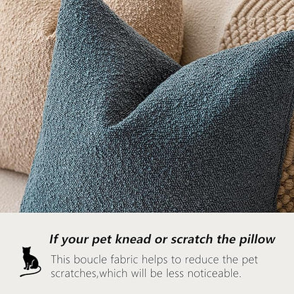 Foindtower Pack of 2 Modern Textured Boucle Throw Pillow Covers Accent Solid Decorative Pillow Cases Cozy Woven Couch Cushion Case for Chair Sofa Bedroom Living Room Home Decor, 18 x 18 Inch,Blue