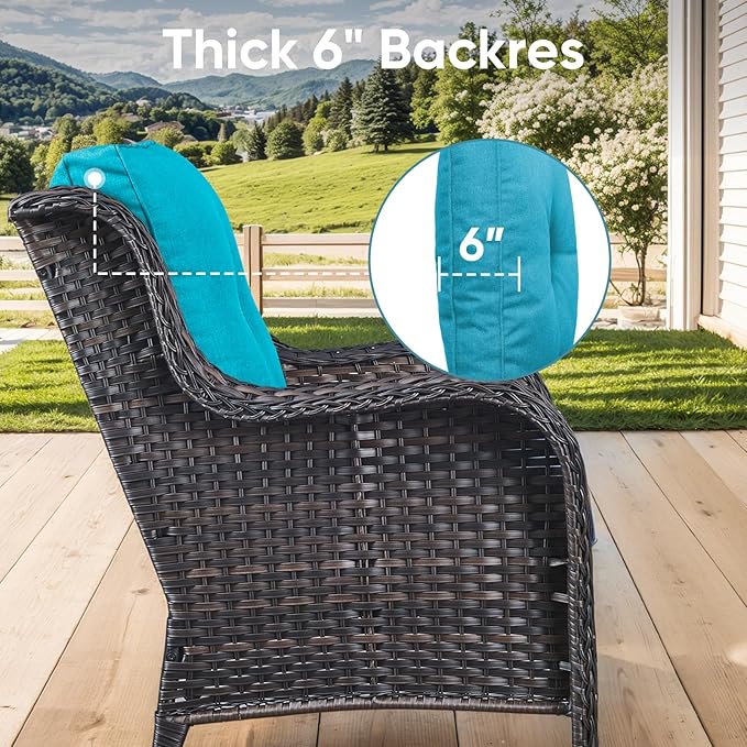7-Piece Outdoor Patio Cushion Set - Fade & Water Resistant with Removable Olefin Cover, 22x24x4 Inch Memory Foam Cushions for Wicker Sectional Sof - Teal/Buckle