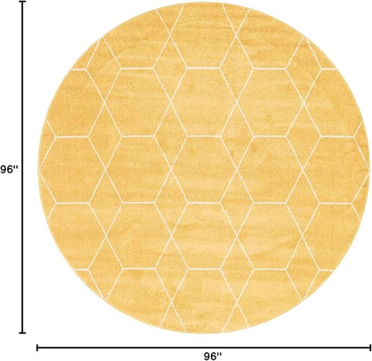 Unique Loom Trellis Frieze Collection Area Rug - Geometric (8' Round, Yellow/ Ivory)