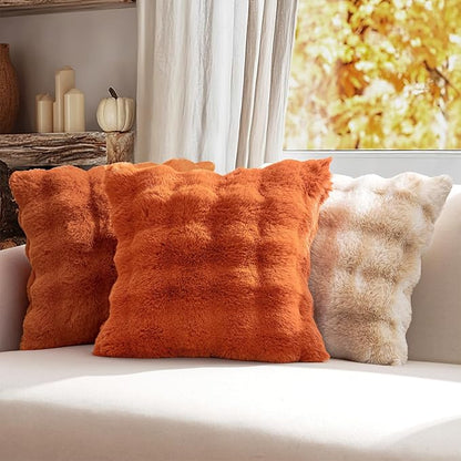 MIULEE Faux Fur Pillow Covers Thick Soft Plush Throw Pillows Luxury Home Decor for Fall Couch Bed Bedroom Living Room Sofa,20x20 Inch Pack of 2 Burnt Orange