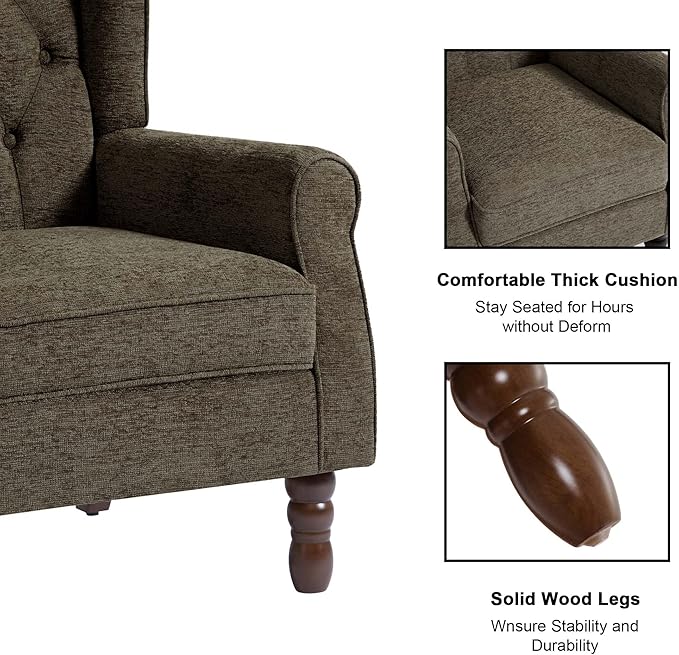 Accent Chair, Upholstered Armchair with Button Tufted High Back & Solid Wood Legs, Comfy Wingback Reading Single Sofa Chair for Small Spaces, Living Room, Bedroom-Taupe, Set of 2