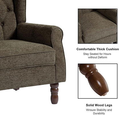 Accent Chair, Upholstered Armchair with Button Tufted High Back & Solid Wood Legs, Comfy Wingback Reading Single Sofa Chair for Small Spaces, Living Room, Bedroom-Taupe, Set of 2