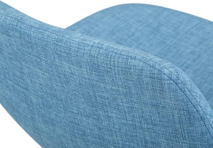 SIMPLIHOME Randolph Counter Stools (Set of 2) - 28 Inch Seat Height Upholstered Bentwood Kitchen Seats in Medium Blue Linen Look Fabric, Mid Century Modern Seating with Curved Backrest and Footrest