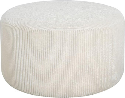 Christopher Knight Home GAVI 30" Ottoman Foot Stool, Corduroy Pouf Footstool Ottoman Seat, Upholstered Foot Chair, Round Footrest, Modern Side Table for Living Room Bedroom Home Decor, Beige