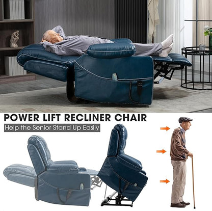 Large Power Lift Recliner Chair Sofa with Massage and Heat for Big and Tall Elderly,Infinite Positions,Dual Motor,Cup Holders,Air Leather Home Theater Seat