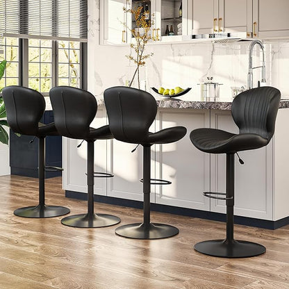 Waleaf Modern Adjustable Swivel Bar Stools Set of 4，Hydraulic Faux Leather Counter Height Barstool with Ergonomic Backrest and Footrest,Upholstered Pub Dining Chairs for Kitchen Island