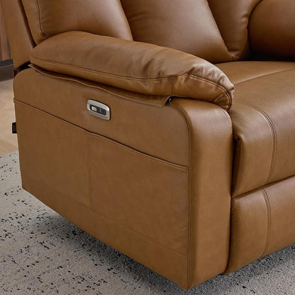 AEDI 450lbs Genuine Leather Power Recliner Chair for Big and Tall Adults Oversized Electric Reclining Sofa for Living Room,Extra Wide 27" Seat,USB Charging(Top Grain Leather,Camel)