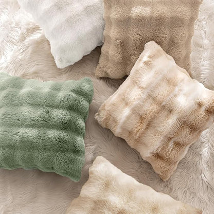 MIULEE Faux Fur Pillow Covers Thick Soft Plush Throw Pillows Luxury Home Decor for Couch Bed Bedroom Living Room Sofa,20x20 Inch Pack of 2 White-Beige
