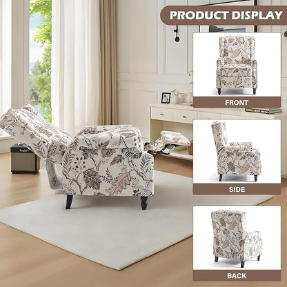 UIXE Recliner Chairs Set of 2, Fabric Upholstered Armchair Pushback Accent Chair for Living Room, Floral Rivet Trim Club Chair Home Theater Single Sofa Bedroom Side Reading Seat - Beige Plants