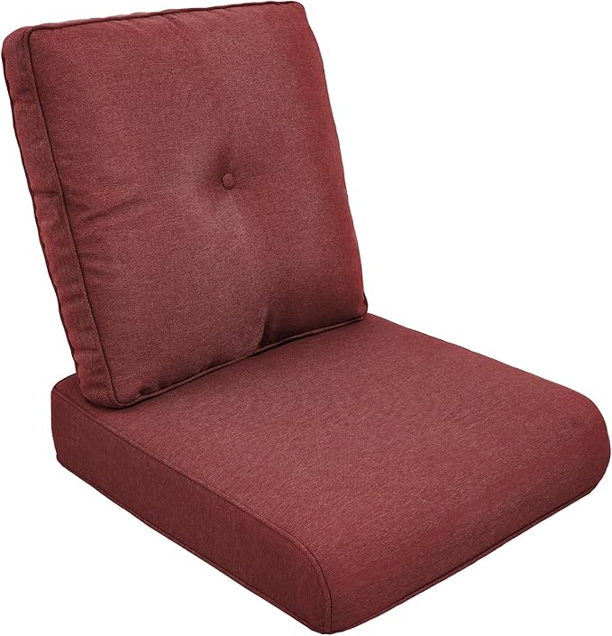 Outdoor Chair Cushions for Patio Furniture - 1 Pack Outside High Back Thick Water-Resistant Cushion 22x24 with Zipper Cover for Wicker Glider Rocking Chairs Loveseat Couch – Red/Buckle
