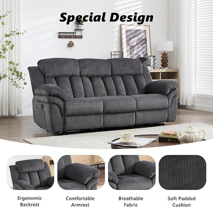 CANMOV Recliner Sofa Set, Manual Reclining Sofa with Overstuffed Armrest for Living Room,Bedroom Furniture,Office,3 Seat Grey