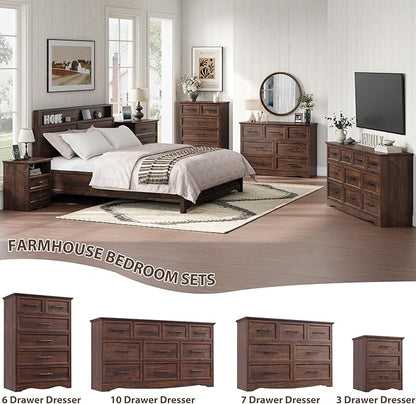 Walnut Farmhouse Dresser for Bedroom, Modern 7 Chest of Drawers, 47" Wide Chest of Drawers with Metal Handle, Wood Dresser TV Stand and Storage Cabinet for Bedroom, Living Room