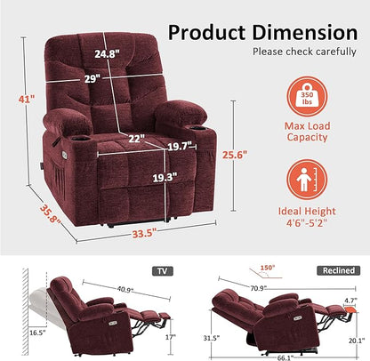 MCombo Power Lift Recliner Chair with Extended Footrest for Elderly People, Fabric 7281 (Burgundy, Small)