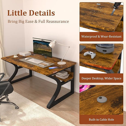 AZN Computer Desk, 47'' Computer Desk, Home Office Desks w/Storage, Home Office Desks w/U-Size Metal Frame for Home Office Bedroom, Study Writing Work Table w/Water-Resistant, Scratchproof Surface
