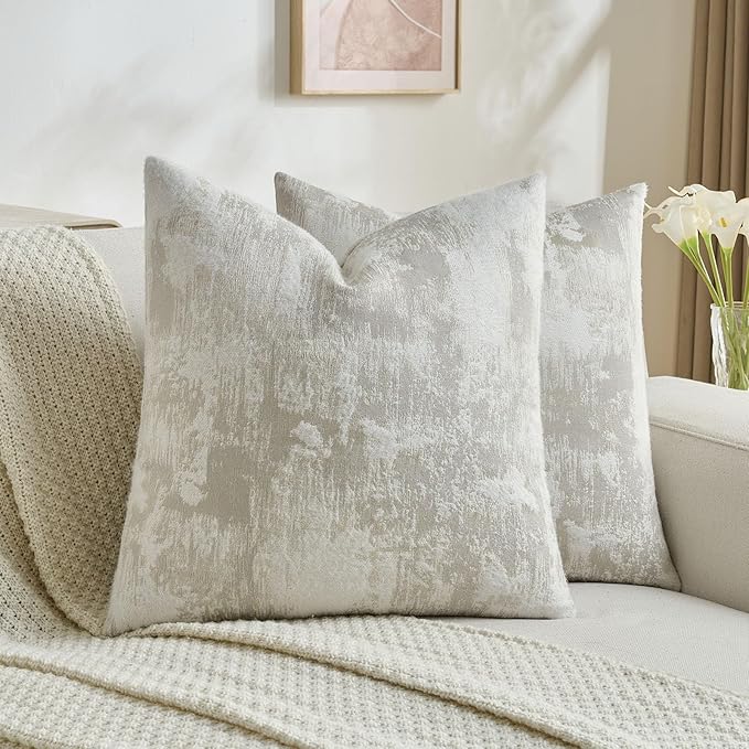 FUTEI Beige White Decorative Throw Pillow Covers 16x16 Inch Set of 2,Soft Faux Cashmere Jacquard - Textured & Cozy Cushion Case,Modern Home Decor for Couch Bed Living Room
