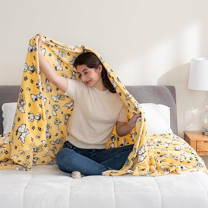 Berkshire Blanket Peanuts® VelvetLoft® Cute Character Snoopy Plush Blanket,Peanuts Poses and Paws Sundress,King 90 in x 108 in (Official Peanuts® Product)