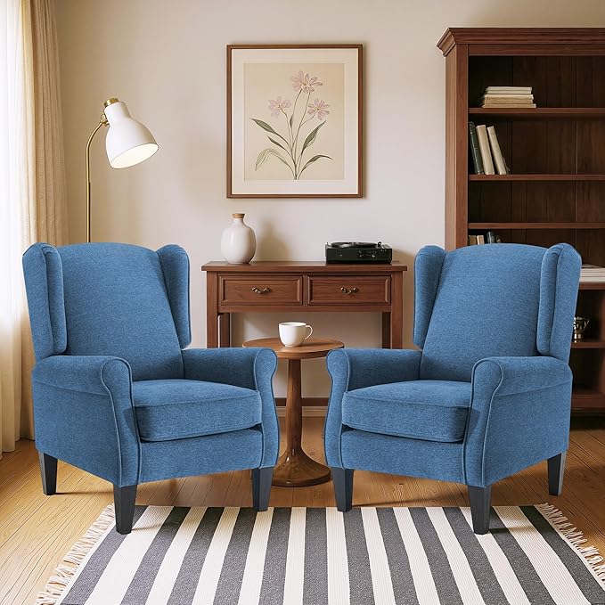 Accent Chair Set of 2, Modern Living Room Chairs with Wingback, Comfy Upholstered High Back Single Sofa for Bedroom, Mid-Century Reading Armchair Sillas para Sala