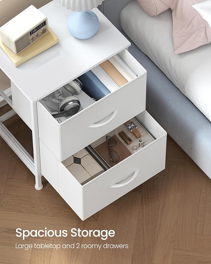 SONGMICS BELLAH Collection - Dressers for Bedroom, Chest of Drawers, Nightstands, 2 Drawers, Storage Organizer Unit, Closet, Entryway, Set of 2, Modern, Cloud White and Snow White ULGS112WH03S