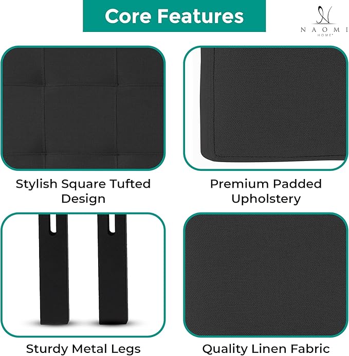 Naomi Home Jessenia Queen Headboard – Adjustable Linen Upholstered Tufted Panel, Soft Padded Surface, Wall-Mount/Bed Frame Mount – Dark Gray