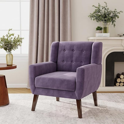 Lumibee Accent Chair, Modern Velevet Armchair for Living Room, Comfy Upholstered Arm Chair Tufted for Indoor Bedroom Office Room (Purple Velvet)