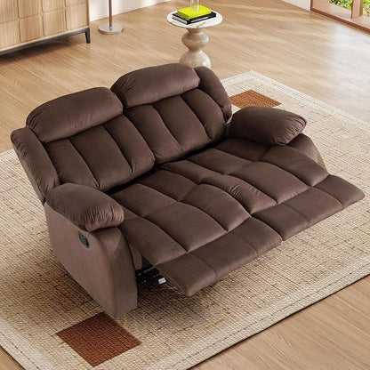 INZOY Manual Loveseat Recliner Sofa with Padded Armrest, Wall-Hugger 2 Seat Reclining Love Seat Couches with Overstuffed Back, Double Seater Reclining Chair for Living Room Theater Seating, Brown