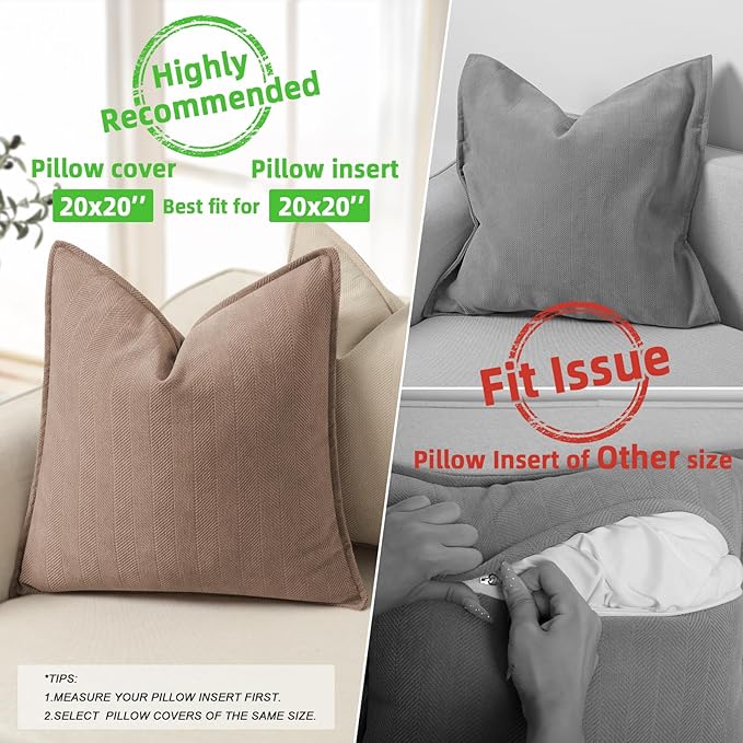 ZWJD Khaki Pillow Covers 20x20 Set of 2 Chenille Throw Pillow Covers with Elegant Design Soft and Luxurious Decorative Throw Pillows for Couch, Bed, and Home Decor