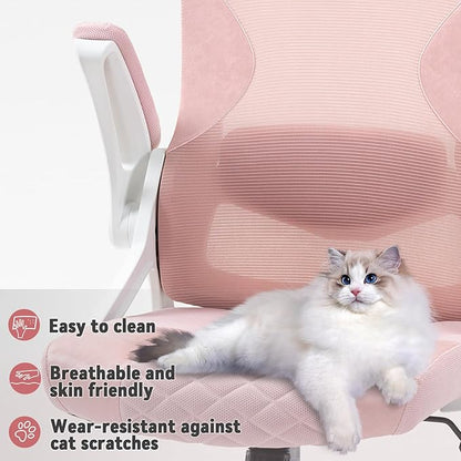 SEATZONE Pink Office Chair,Ergonomic Desk Chair with Adjustable Headrest and Lumbar Support,Swivel Mesh Office Chair with Flip up Armrest for Home Office and Gaming