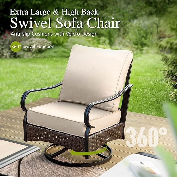 Sophia & William Patio Furniture Set with Fire Pit Table, 5 PCS Metal Outdoor Conversation Set with Fire Pit Table, 2 Swivel Chairs,1 Loveseat, 3-Seater Couch for Outdoor Seating, Backyard, Porch