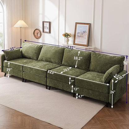 135'' Modular Sectional Sofa with All Seats Storage,Oversized 4-Seater Comfy Cloud Couches with Deep Seat,Big Couch for Living Room,Bedroom,Velet,Green