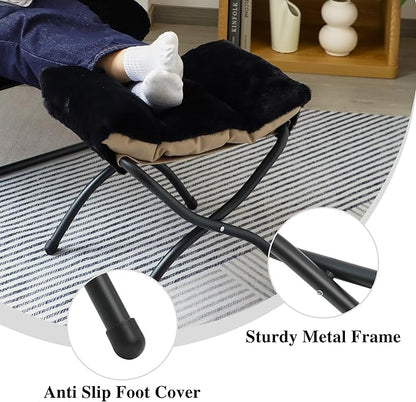 15"(H) Folding Ottoman, Foldable Footrest Stool, Portable Small Foot Stool for Couch, Collapsible Foot Rest Ottoman for Sofa, Accent Padded Ottomans for Living Room, Bedroom, Black