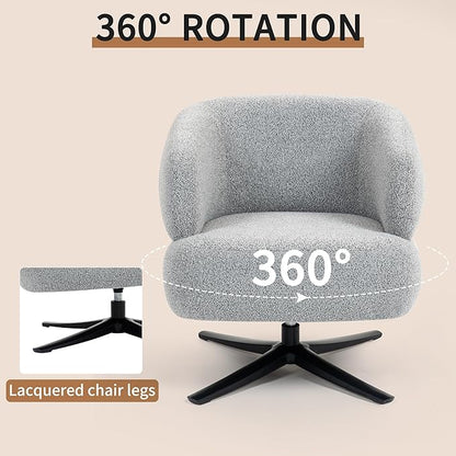 Pro 360° Swivel Accent Chair, Cuddle-Style Lounge Chair with Ergonomic Wrap-Around Backrest, 500LBS Capacity Grey Linen Fabric Rotatable Sofa Chair for Living Room, Balcony, Study
