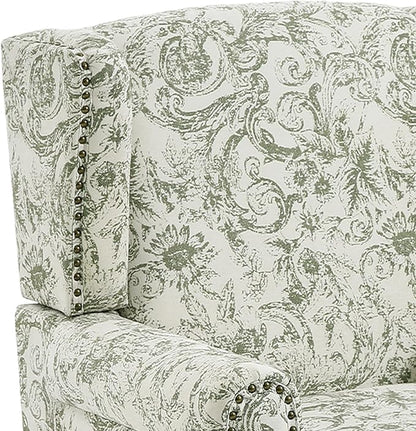 Lumibee High Back Accent Chair Set of 2, Armchair in Fabric,Comfy Upholstered Wingback Single Sofa Reading Chairs with Solid Wood Legs for Living Room,Bedroom,Office-Rococo Green