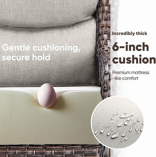 Swivel Patio Chairs sofa Set with 6" Thick Cushion - Wicker Outdoor Swivel Rocker Patio Chair with Side Table, High Back Comfortable Outdoor Glider Chairs - Brown Wicker | Beige Cushions | 4pcs